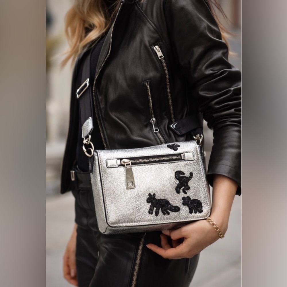 Marc Jacobs Gotham Rare Silver Flocked Animal Sequin Crossbody Bag Leather $585